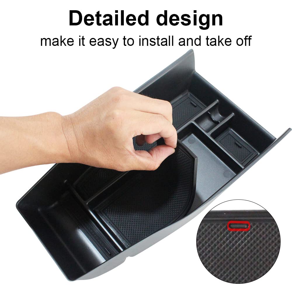 BestEvMod Lower Center Console Organizer Tray - Black Rubber Trim Storage Box for Hyundai Ioniq 5 (2022-2024 Models) | Interior Car Accessories for Phone, Keys & Small Items | Perfect for Road Trips & Daily Commutes