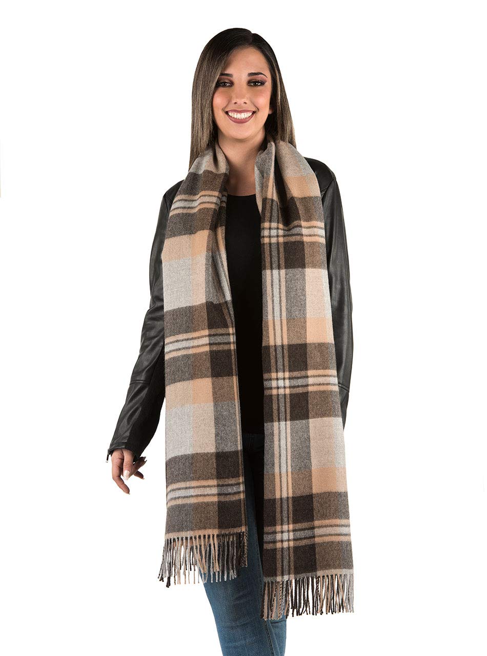 100% Baby Alpaca Wool Oversize Plaid Blanket Scarf - 86
