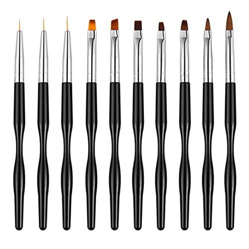 10-Piece Professional Nail Art Brush Set - Includes Liner, Gel, Stamper & Extension Brushes for Salon & DIY Nail Designs (Black) - Perfect for Acrylic, Gel Polish & Nail Art Creations