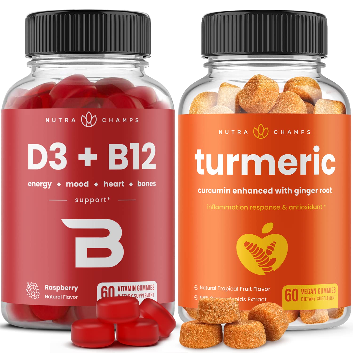 Best Vitamin B12 & Turmeric Curcumin Gummies Bundle - Immune Support & Joint Health Supplement - Perfect for Daily Wellness & Active Lifestyles