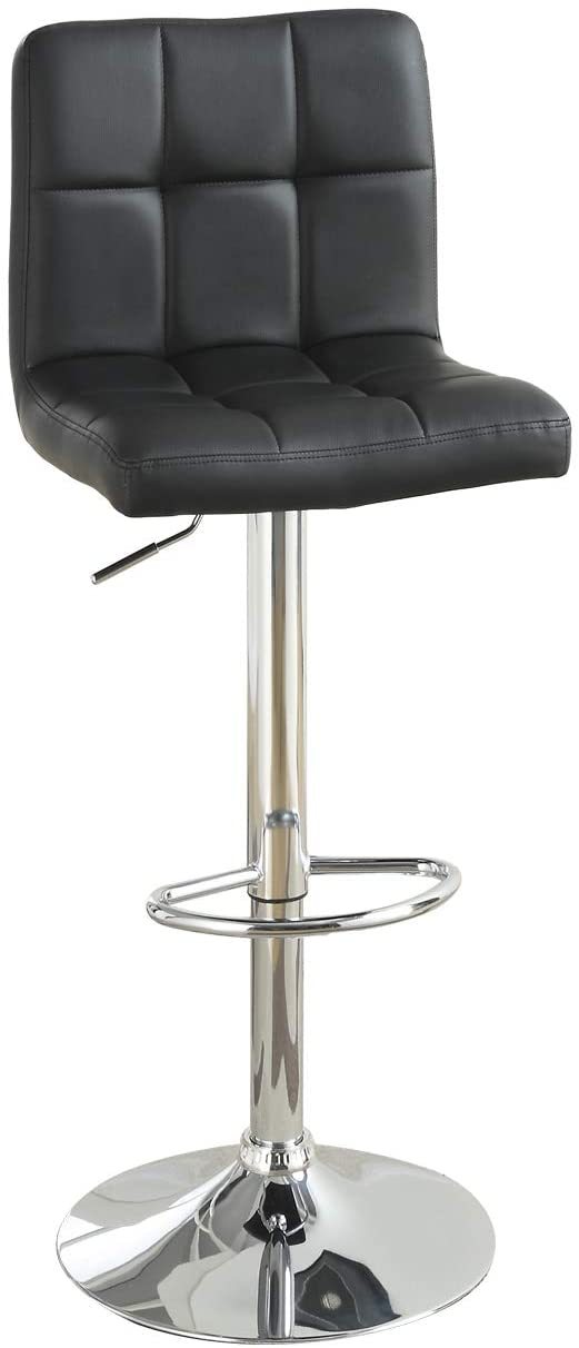Black Faux Leather Bar Stools Set of 2 - Adjustable Height Counter Stools for Kitchen Island, Dining & Home Bar - Modern PU Leather Bar Height Chairs for Breakfast Nook & Entertainment Areas