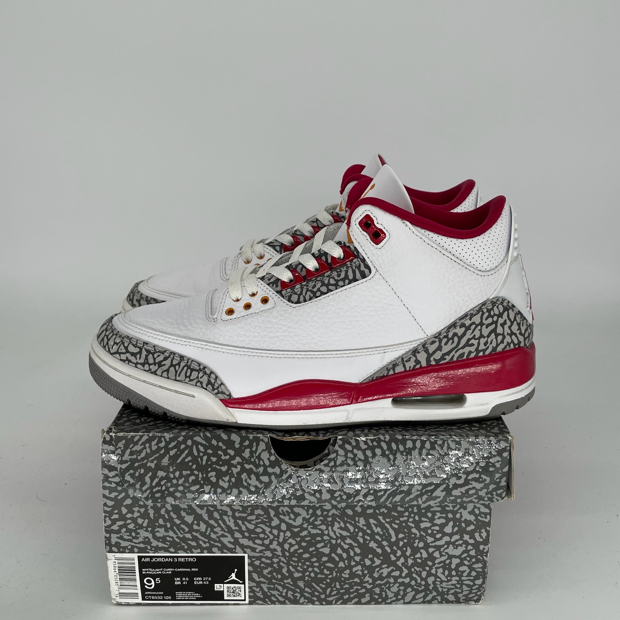 AIR JORDAN 3 CARDINAL RED Men's Basketball Shoes Size 9.5 - Style CT8532-126 | Retro Sneakers for Running, Gym & Streetwear Fashion