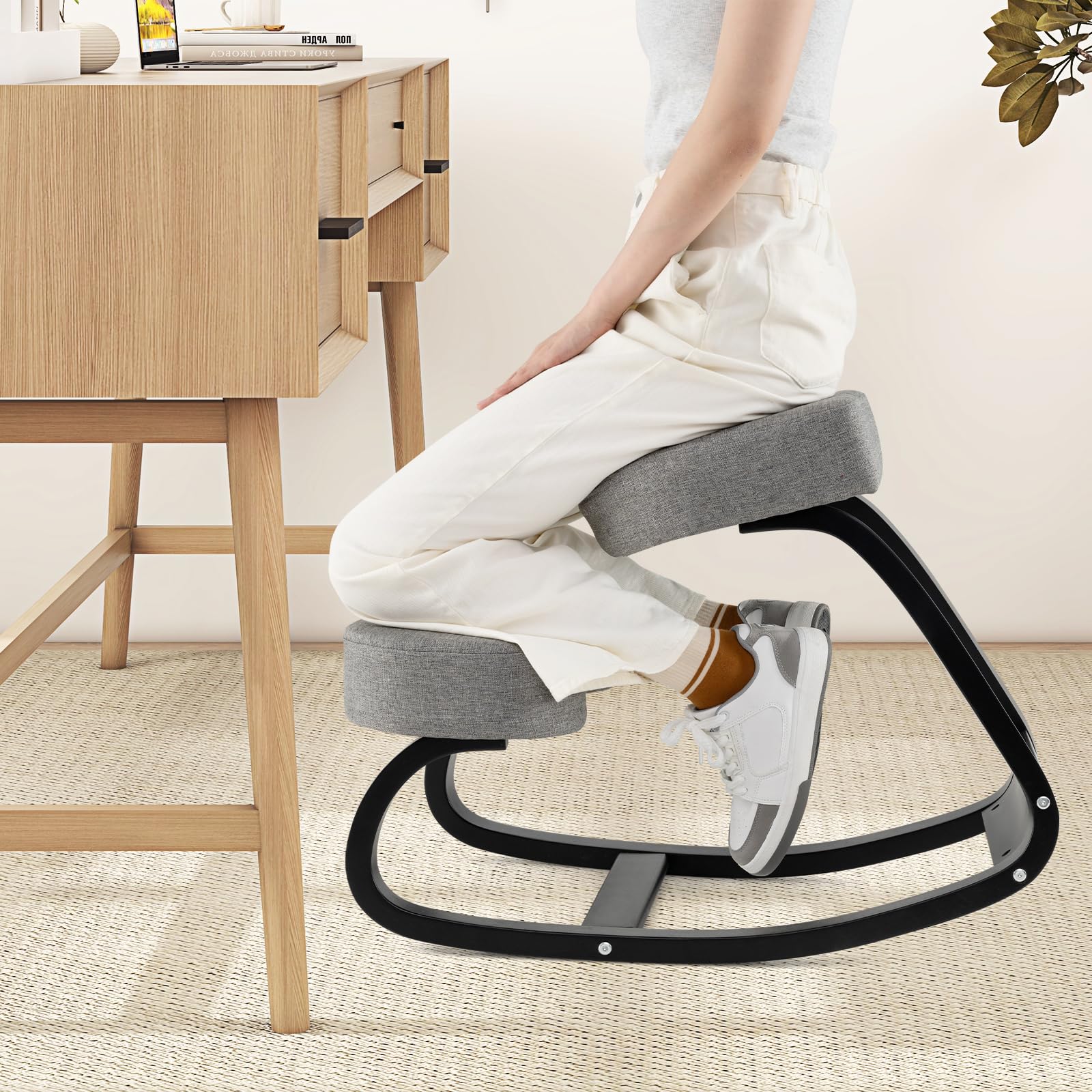 Giantex Ergonomic Kneeling Chair with Padded Cushion - Adjustable Rocking Posture Chair for Back & Neck Pain Relief - Wooden Kneeling Desk Chair for Home Office, Meditation & Yoga - Perfect for Working, Studying & Relaxing