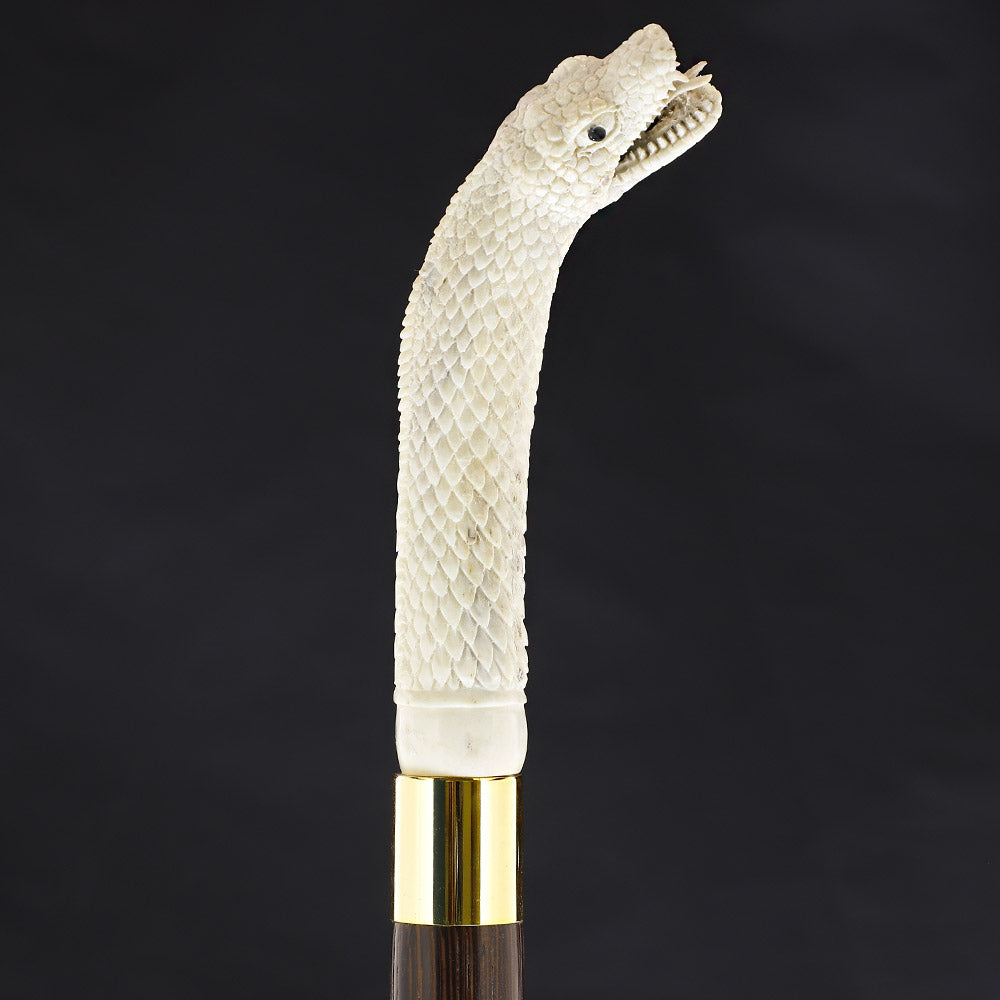 Premium Handcrafted Snake Bone Handle Walking Cane - Adjustable Custom Wood Shaft with Decorative Collar - Ideal for Outdoor Hiking, Fashion Accessory & Elderly Support