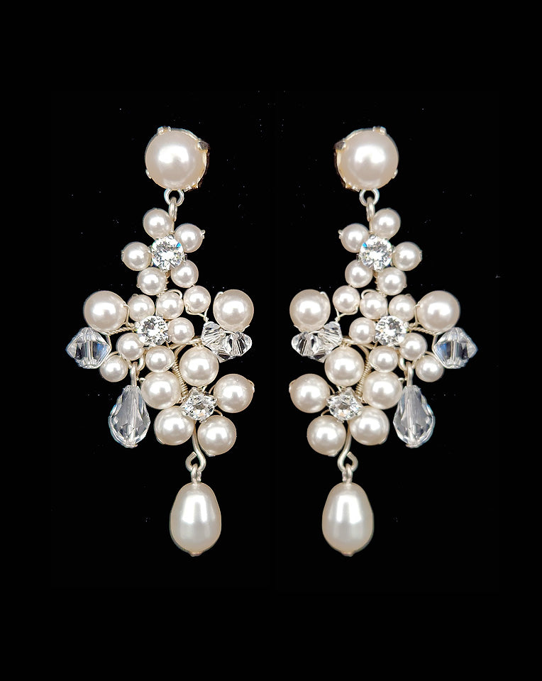 Elegant Pearl Floral Statement Earrings for Weddings & Bridal by Kezani | Perfect for Bridal Party, Formal Events & Special Occasions