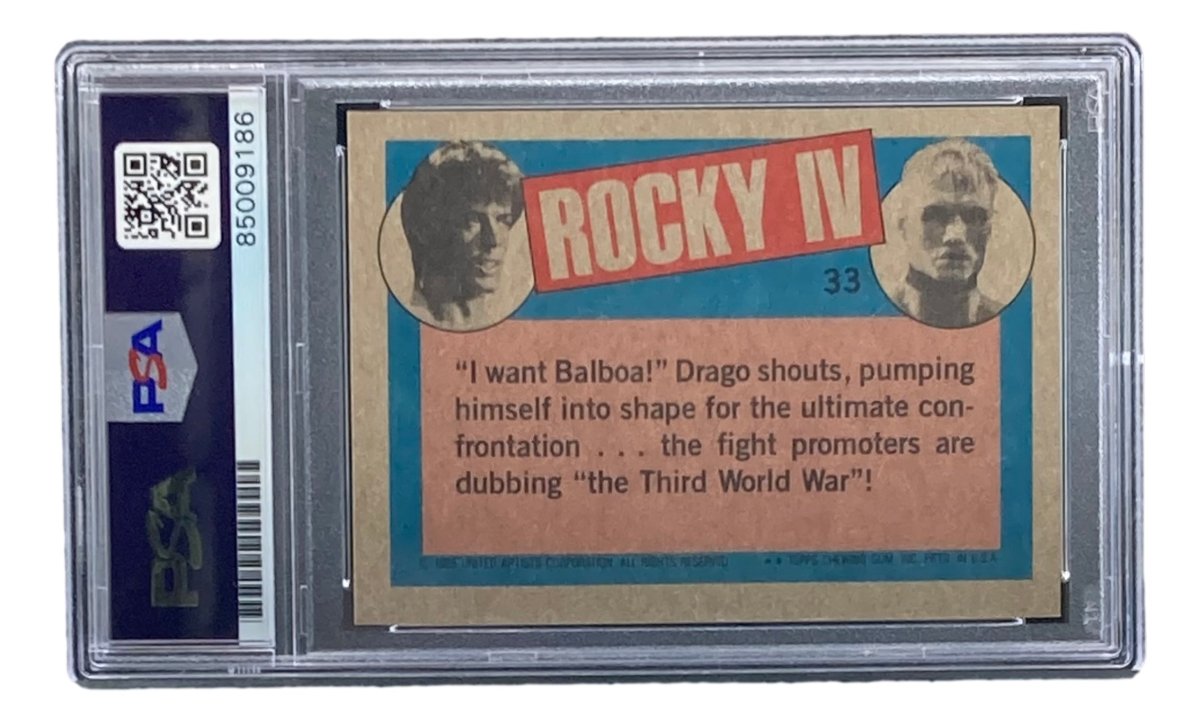Dolph Lundgren Autographed Ivan Drago 1985 Topps #33 Trading Card PSA/DNA Certified Gem Mint 10 - Rare Rocky IV Collectible for Movie Memorabilia Fans & Sports Card Collectors