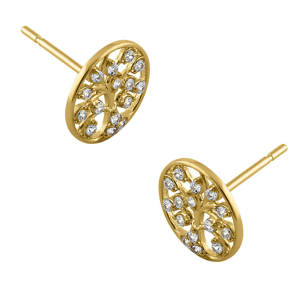 14K Yellow Gold Tree of Life CZ Stud Earrings for Women - Sparkling Cubic Zirconia Jewelry Gift for Birthday, Anniversary & Everyday Wear