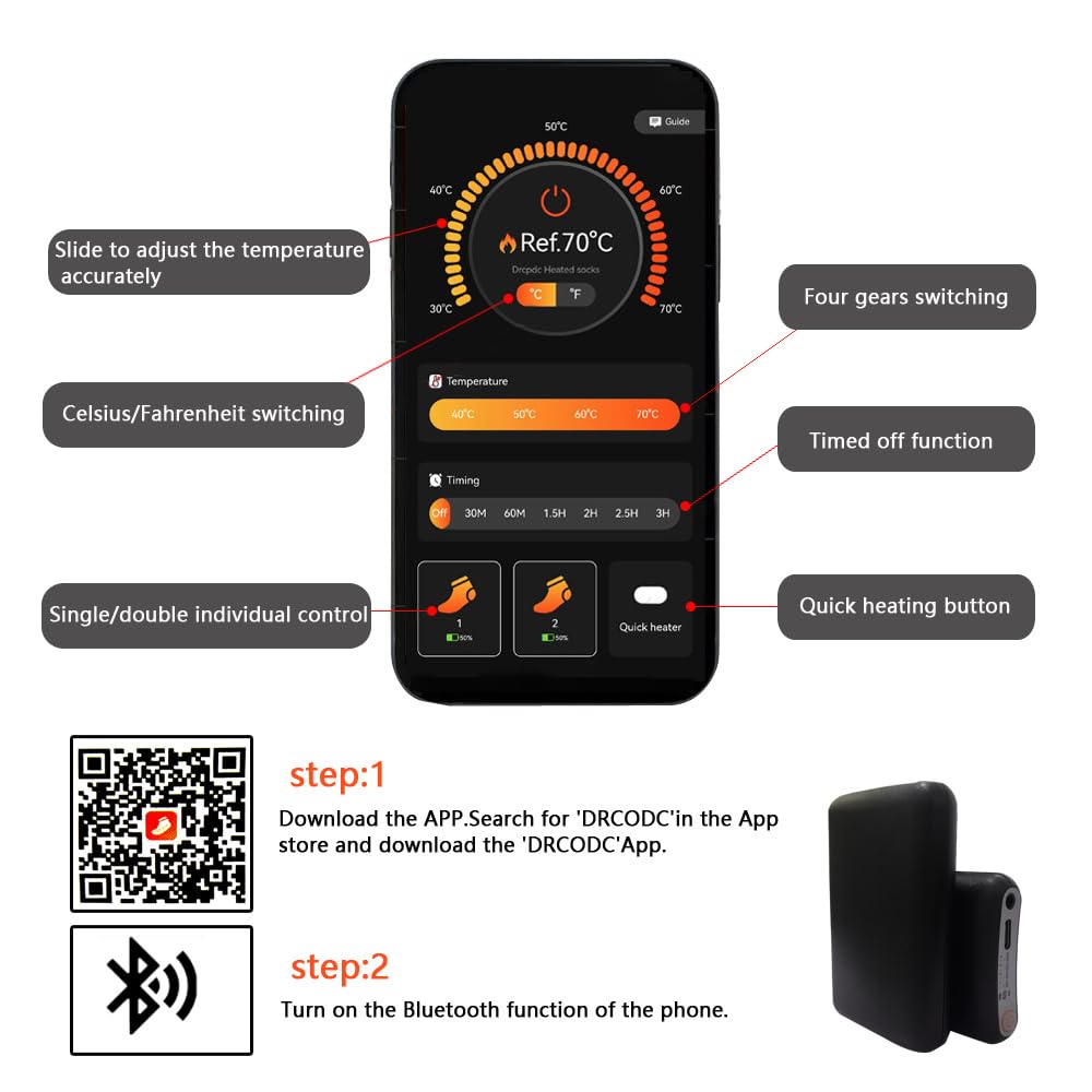 Best Heated Socks for Men & Women - APP Controlled Temperature Adjustment - 11 Hours Long-Lasting Warmth - Perfect for Winter Outdoor Activities: Camping, Fishing, Biking, Skiing, Skating, Hunting & Hiking - Stay Warm in Cold Weather