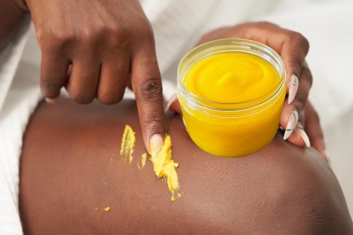 Organic Turmeric Body Butter Cream - Ultra Light & Fast Absorbing Moisturizer for Dry Skin | Made with Coconut Oil | Perfect for Post-Shower Hydration & Nighttime Skin Care