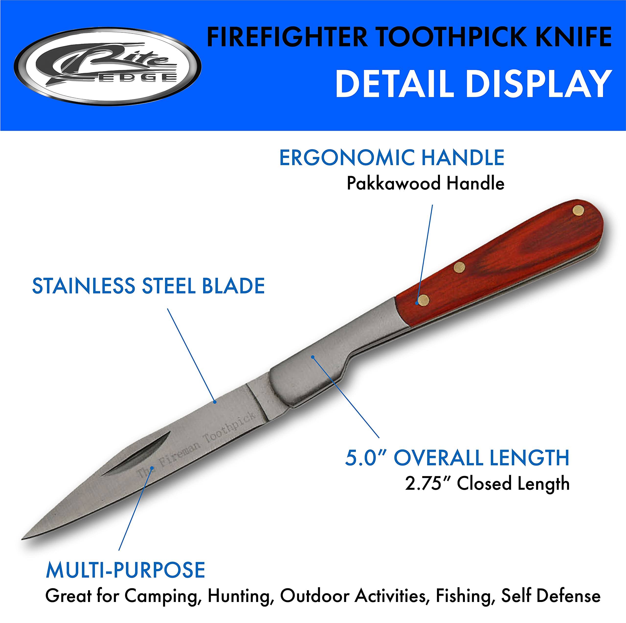 Szco Supplies 212071-FF Fire Fighter Toothpick Knife - Compact Survival Tool for Camping, Hiking & Emergency Preparedness