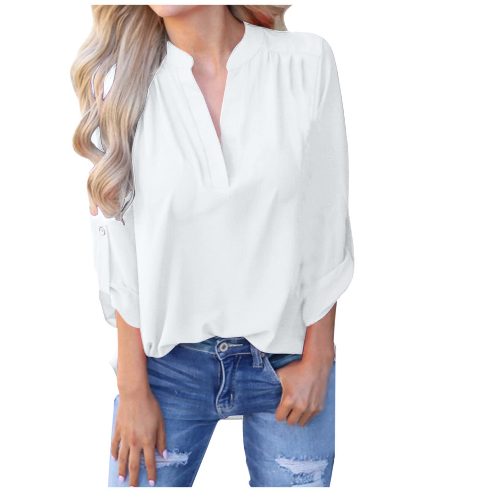 Women's Fall Long Sleeve Crewneck Tunic Top with Button Decor & Irregular Hem - Stylish Blouse for Work, Date Night & Casual Outfits