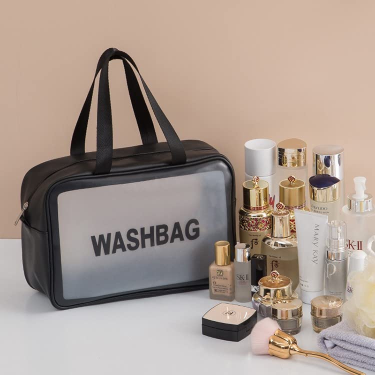 Waterproof PVC Cosmetic Bag for Travel & Home - Zippered Makeup Pouch for Cosmetics, Brushes & Accessories - Portable Toiletry Bag (Black) - Perfect for Gym, Beach & Daily Use