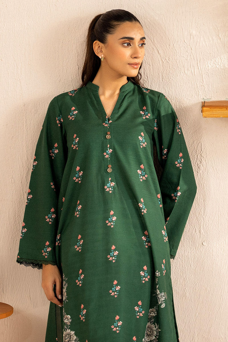 Jewel Green Printed Khaddar Shirt for Men | Traditional Cotton Shirt | Perfect for Casual Wear & Festive Occasions