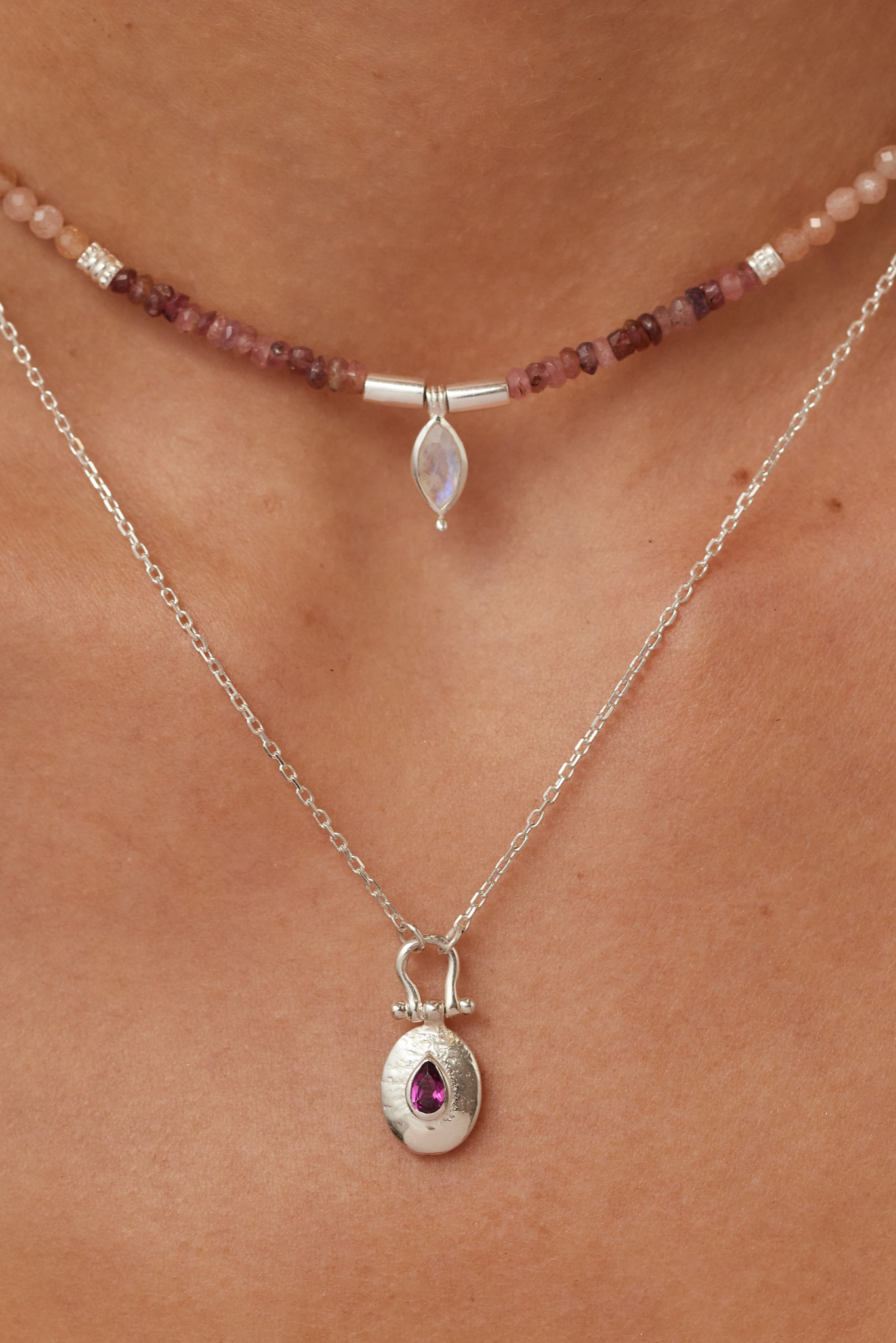 Elegant Esme Rhodolite Silver Necklace for Women - Sterling Silver Gemstone Jewelry Gift for Birthday, Anniversary & Valentine's Day - Perfect for Evening Parties & Special Occasions
