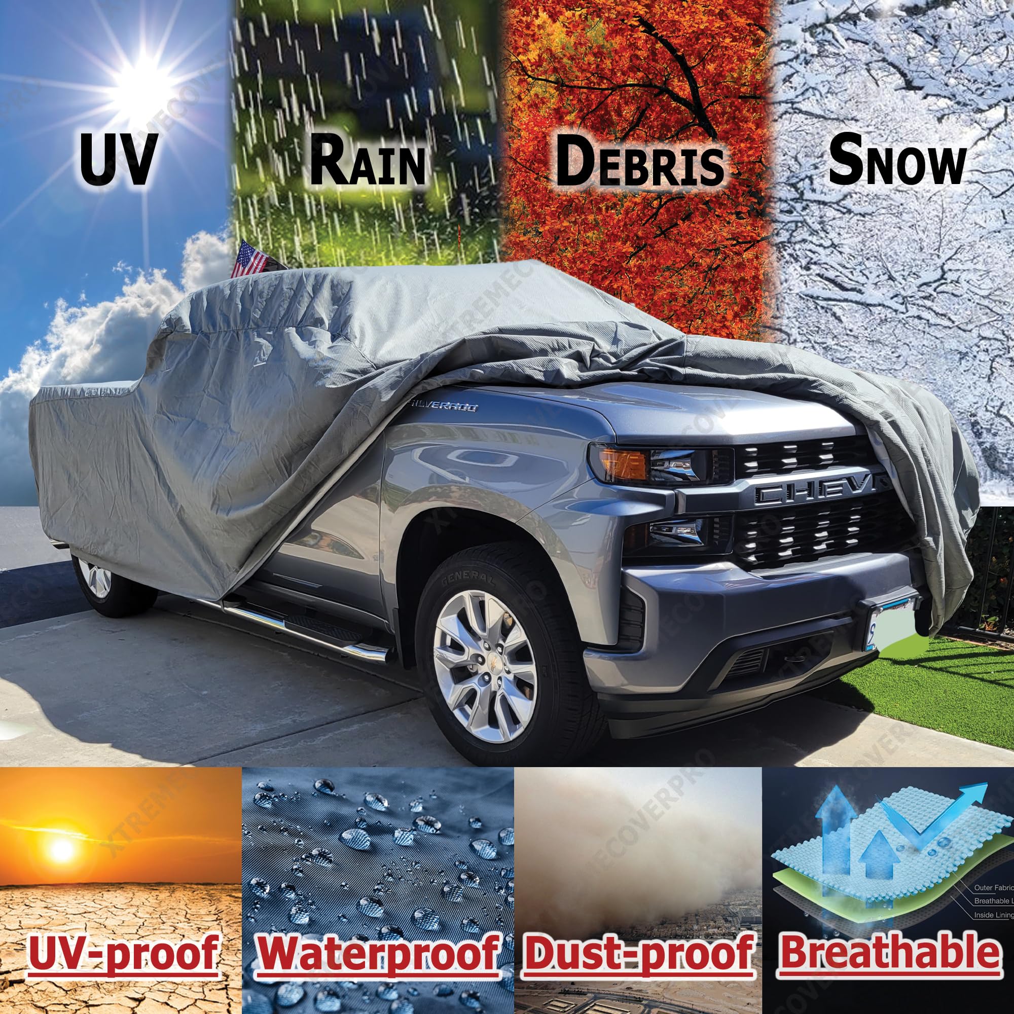 XTREMECOVERPRO Platinum Series Grey Truck Cover for 2019-2025 Chevy Colorado EXT Cab 6ft Bed - Waterproof, UV Protection, All-Weather Car Cover for Outdoor Parking & Vehicle Protection