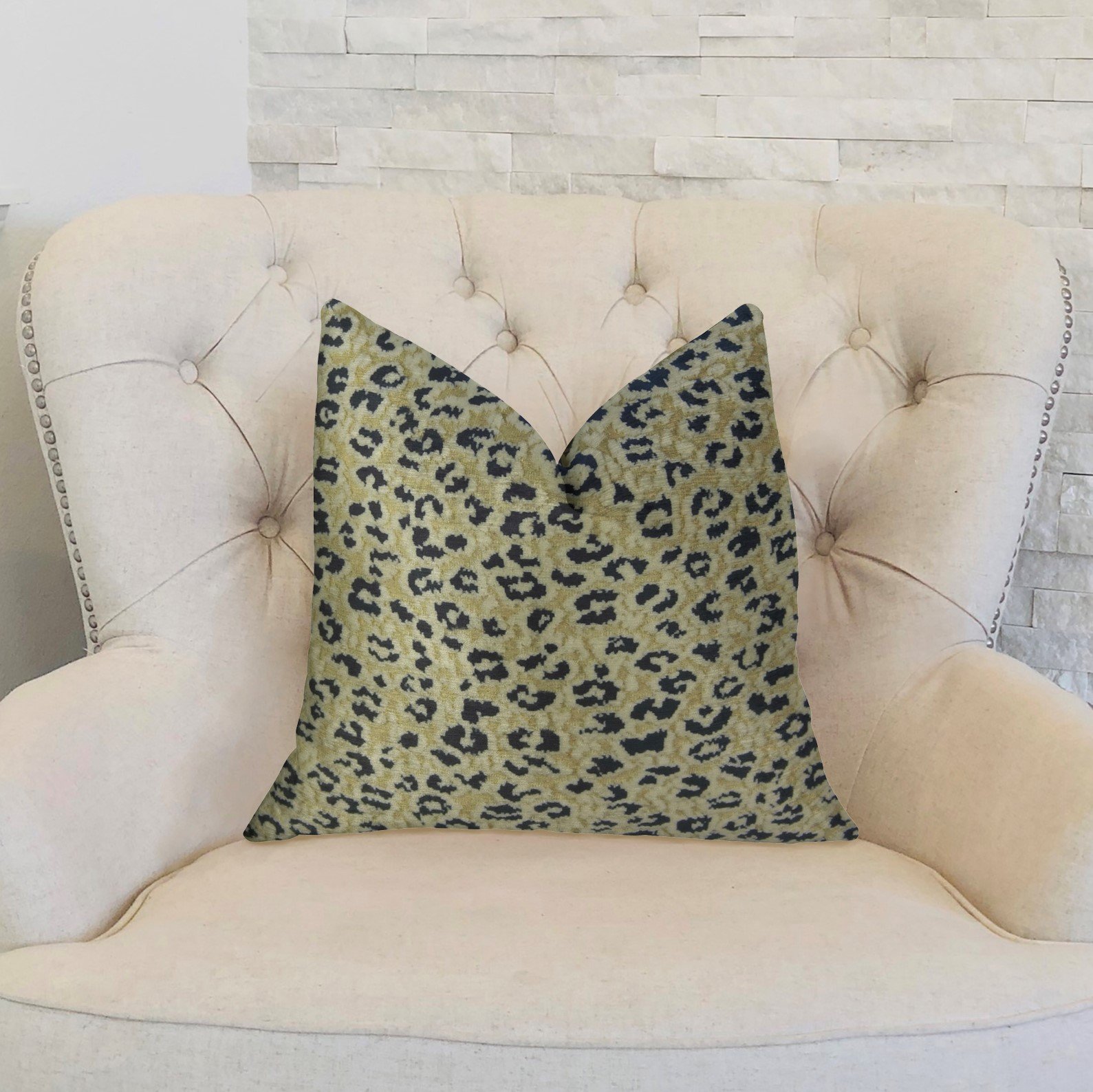 Plutus Soft Cheetah Handmade Throw Pillow 16x16 Inches - Cream and Black Bohemian Decorative Cushion for Sofa, Bed, Living Room, Nursery Decor