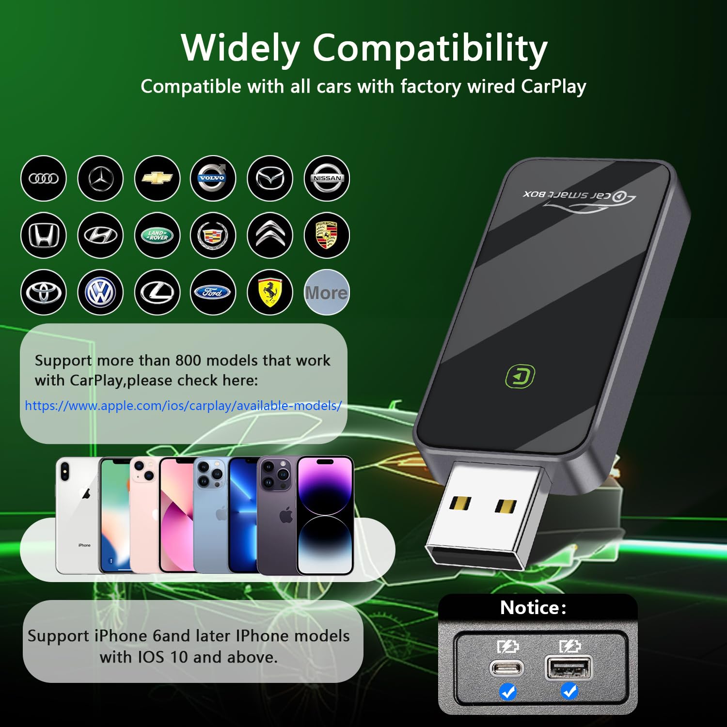 2024 Wireless CarPlay Adapter - Convert Wired to Wireless Apple CarPlay, Plug & Play for Factory Wired Cars, Easy Setup iOS 10+ - Perfect for Commuting, Road Trips & Hands-Free Driving