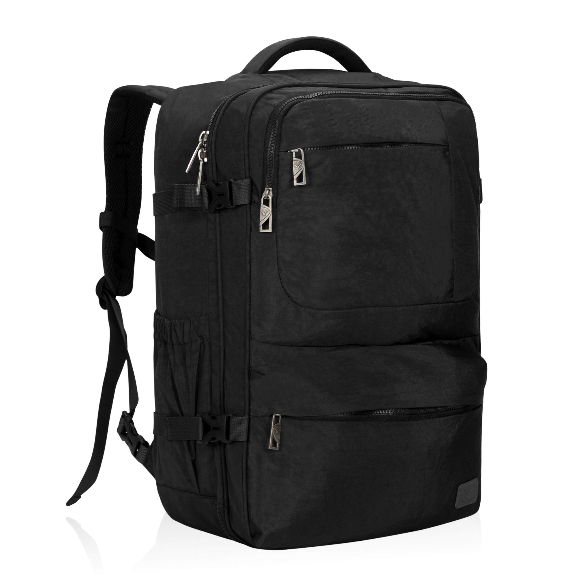 Hynes Eagle 44L Airline Approved Carry On Backpack for Men & Women - Large 17 Inch Laptop Travel Backpack, Nylon Weekender Overnight Bag (Black) - Perfect for Business Trips, Weekend Getaways & Air Travel