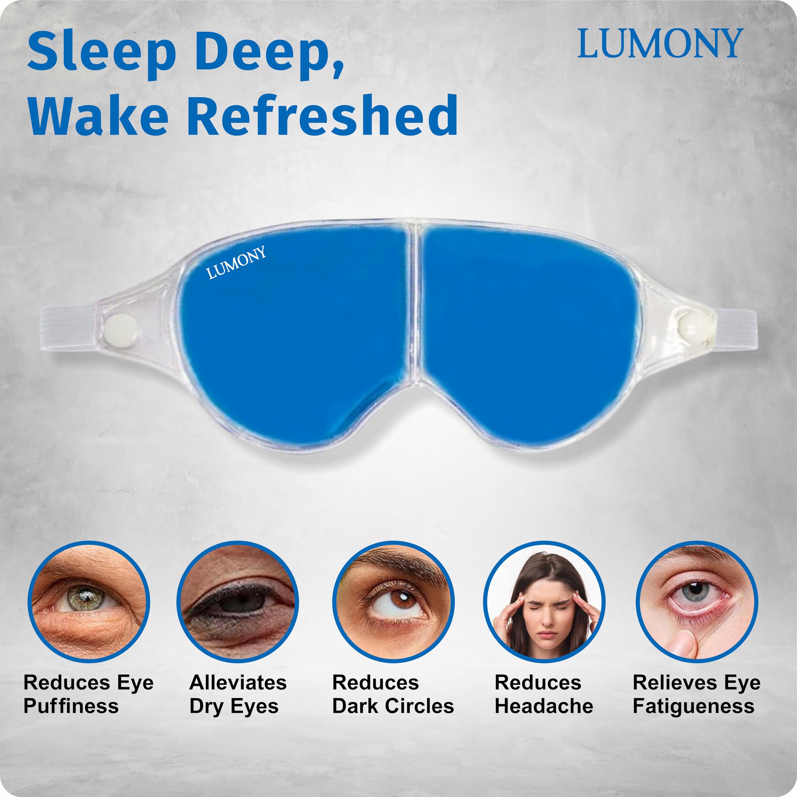 LUMONY® Cooling Gel Eye Mask for Dark Circles, Puffy Eyes & Dry Eyes Relief - Reusable Eye Patches for Pain, Redness & Relaxation - Sleep Mask for Women & Men (Blue) - Perfect for Travel, Work & Home Use