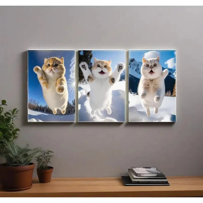 3pcs Orange Kittens in Winter Metal Wall Art - Ready to Hang Decor for Living Room, Bedroom & Office