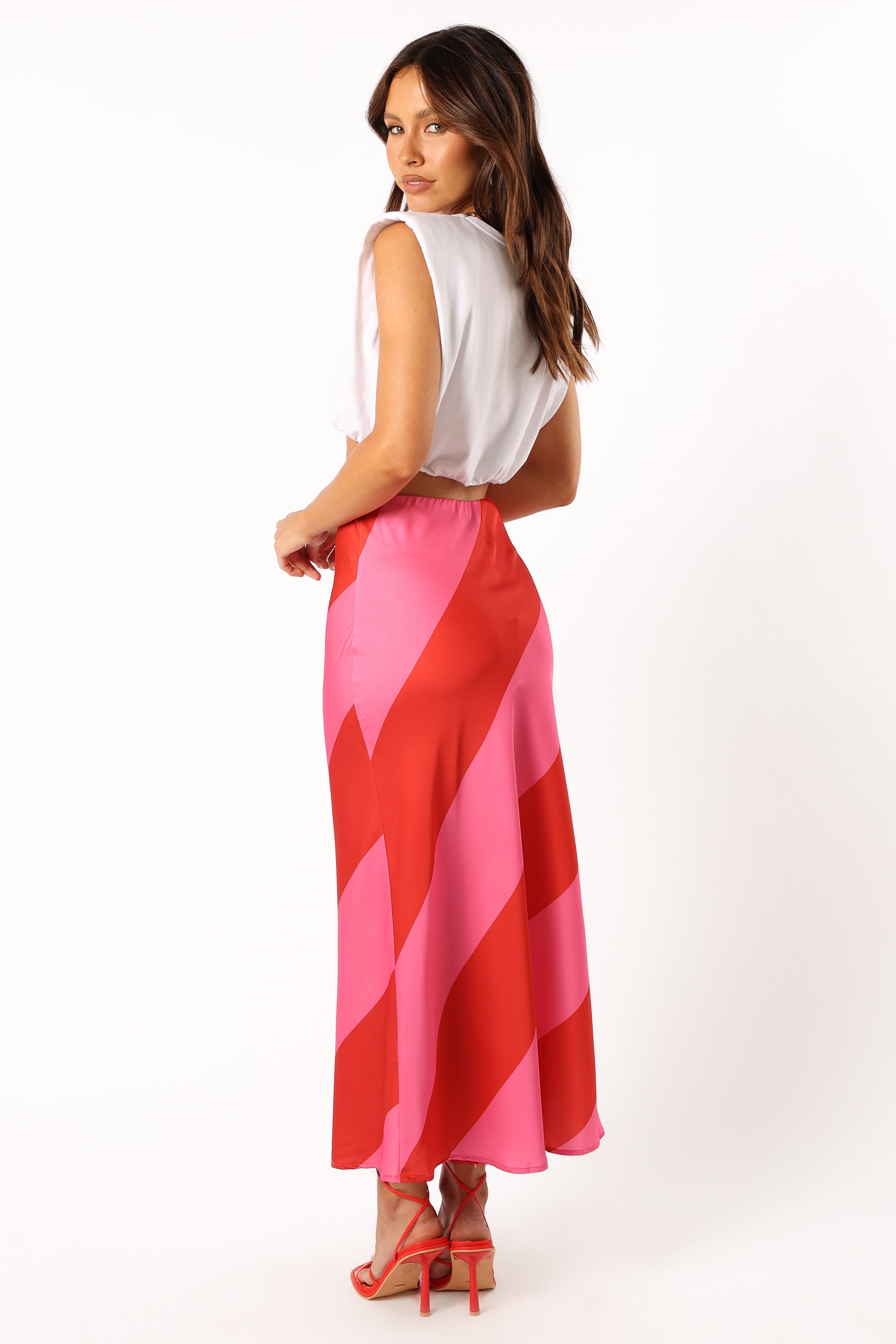 Kailey Midi Skirt for Women - Flowy A-Line Skirt in Red & Pink | Perfect for Casual Wear, Office Outfits & Summer Dresses