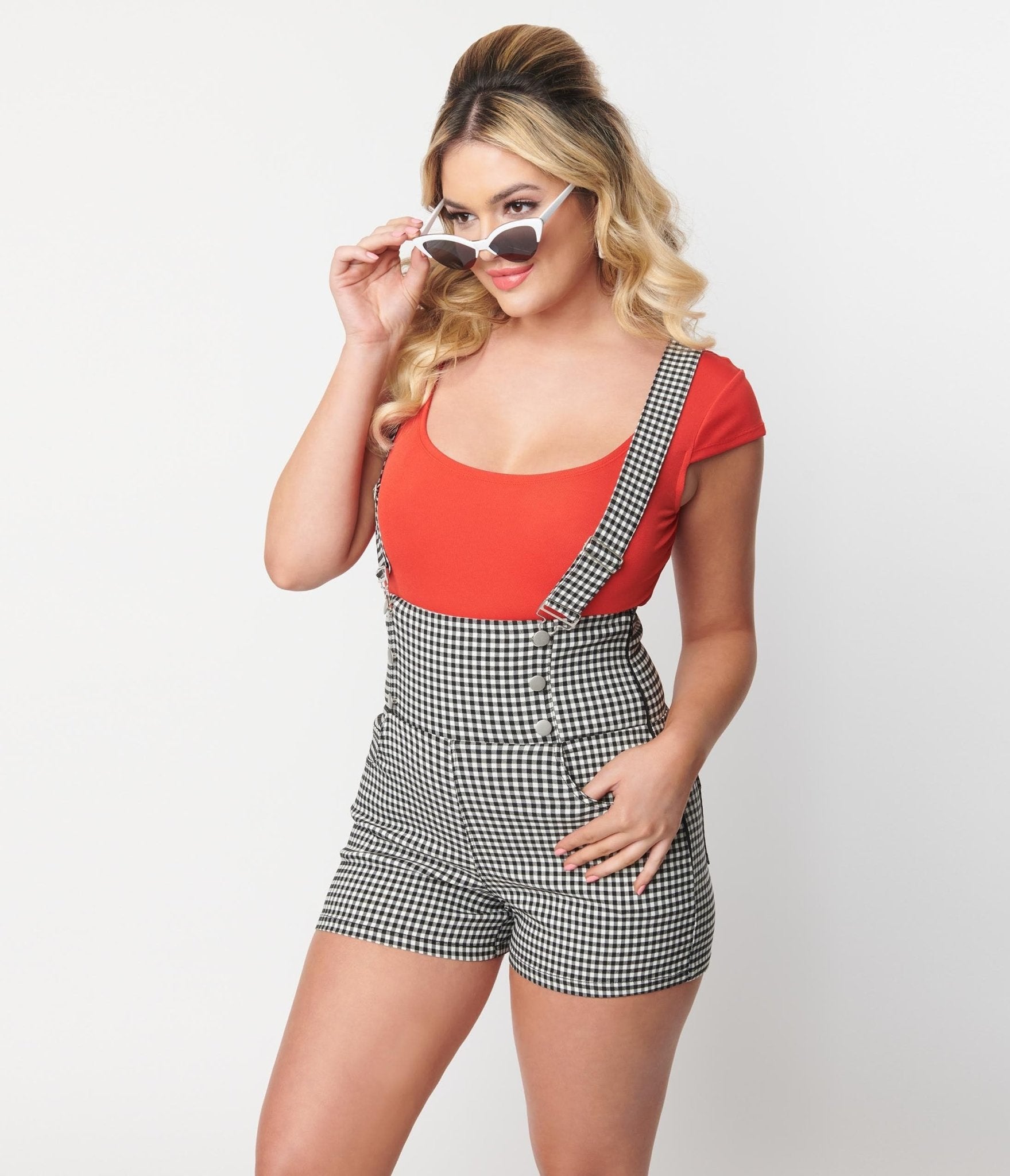 Vintage 1950s Red Scoop Neck Bodysuit - Retro Pinup Style One-Piece for Women | Perfect for Costume Parties, Themed Events & Vintage Fashion Lovers