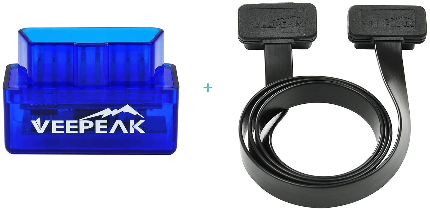 Veepeak Mini Bluetooth OBD2 Scanner for Car Diagnostics with Extension Cable Bundle - Read & Clear Check Engine Light, Monitor Vehicle Performance for Android & iOS Devices - Perfect for DIY Mechanics & Auto Repair Shops