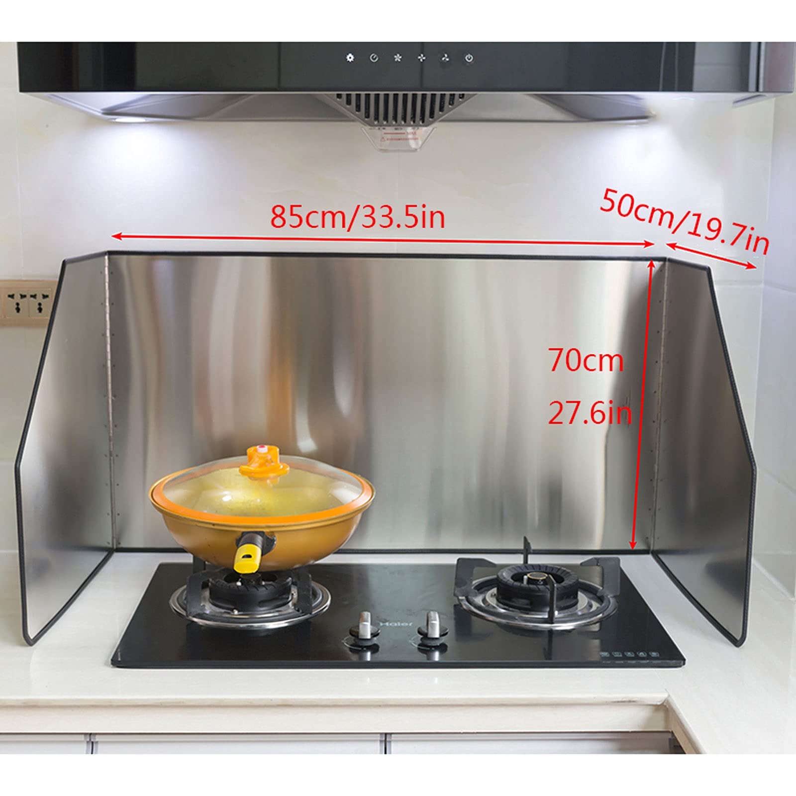Premium 3-Sided Stainless Steel Splatter Guard for Frying Pans - 85x70x50cm Oil Splash Protector for Gas Stove Cooking | Ideal for Sautéing, Frying Bacon & Deep Frying to Keep Kitchen Clean