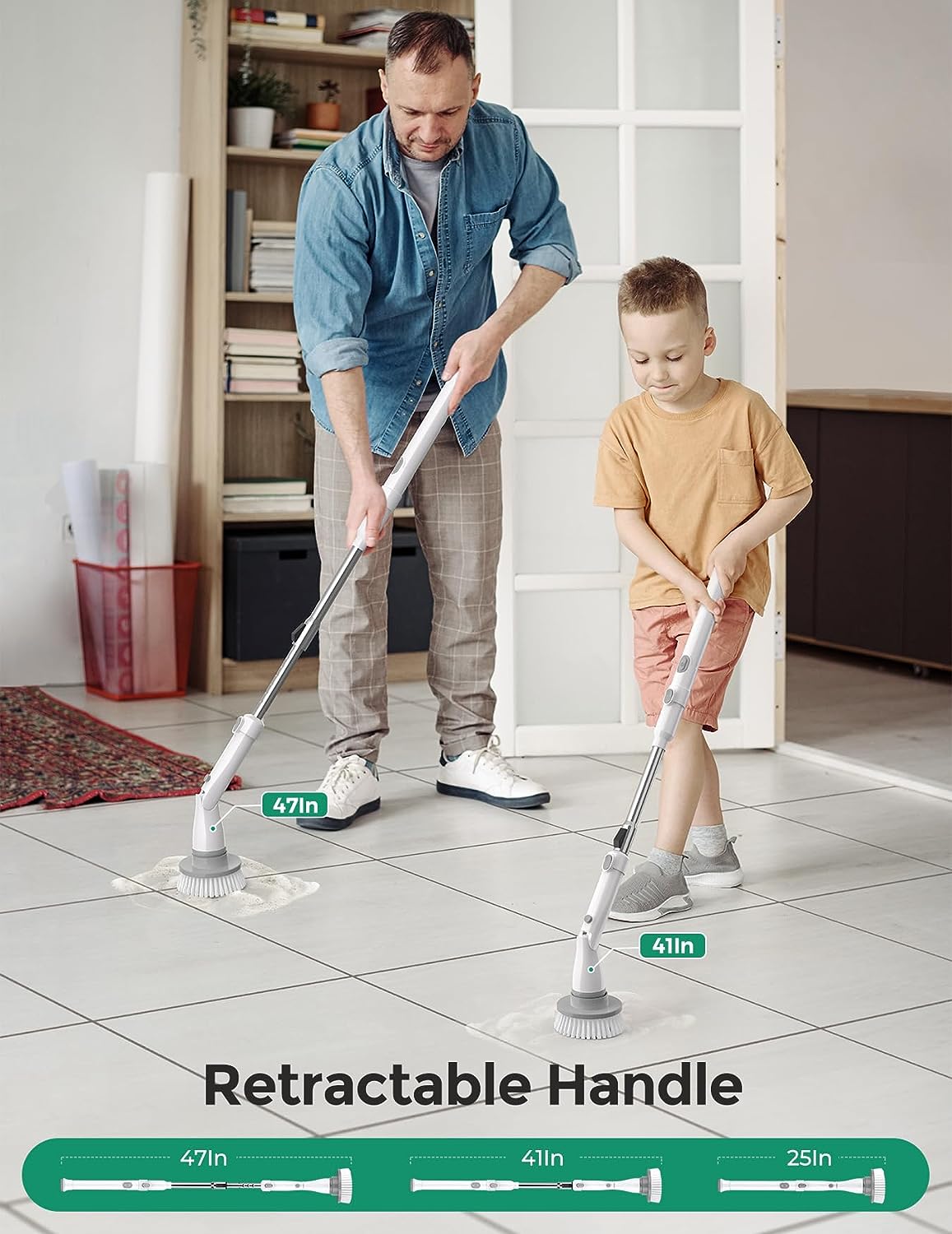 Electric Spin Scrubber Kh8 Pro - Cordless Bathroom Cleaning Brush with 1.5H Battery & Dual Speed (HM742) - Perfect for Shower Tiles, Bathtubs, and Grout Cleaning