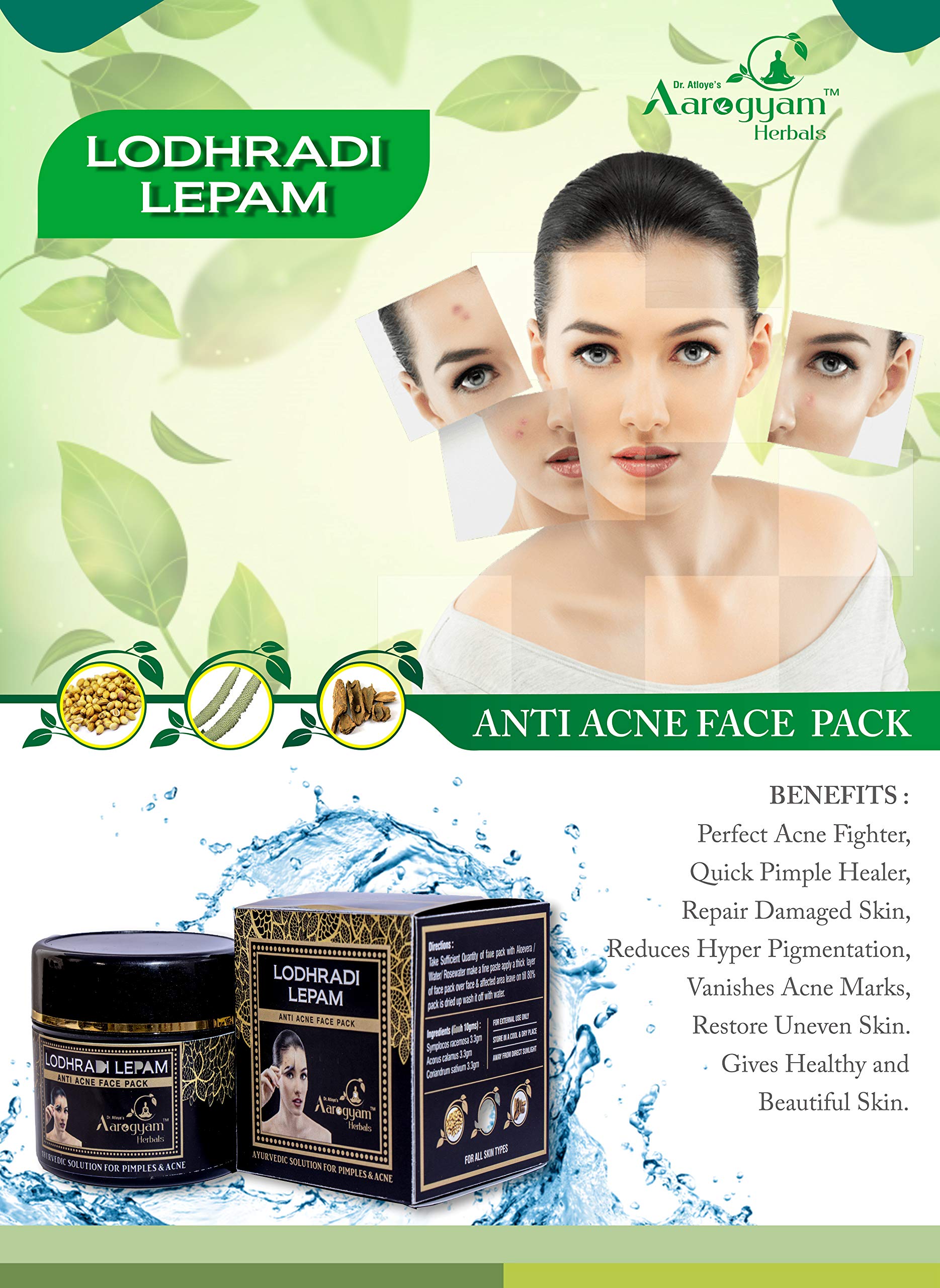 Aarogyam Herbal Lodhradi Lepam Anti Acne Face Pack - Reduces Pigmentation & Blemishes for Men & Women (50g) | Natural Ayurvedic Skincare for Clear & Glowing Skin