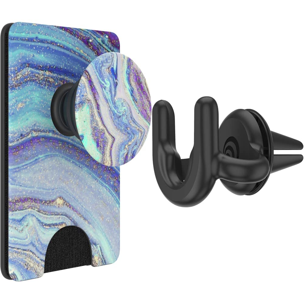PopSockets PopWallet+ - Swappable & Repositionable Phone Wallet with Grip (Lilac Agate) | Car Vent Phone Mount for iPhone & Android | Secure Phone Holder for Driving, Commuting & Travel - Black