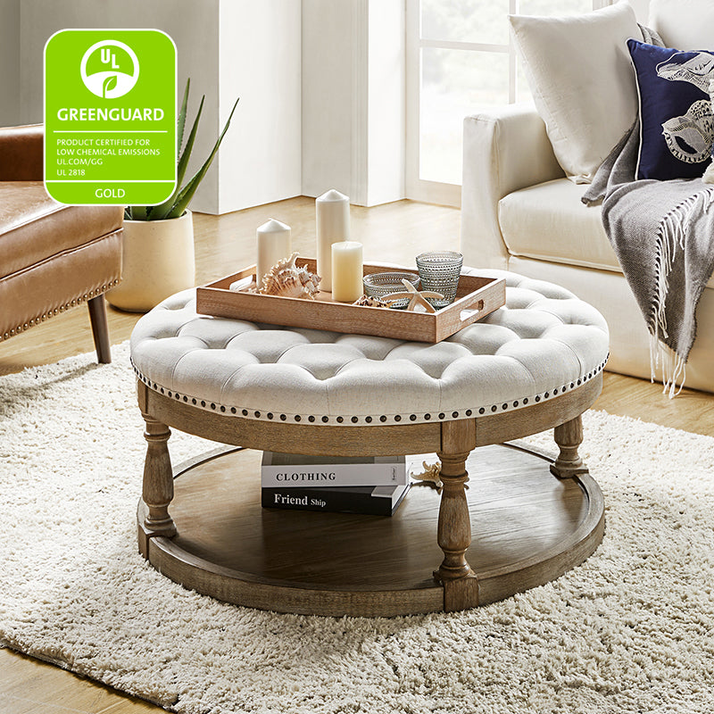Danilynn Tufted Round Cocktail Ottoman Coffee Table - Stylish Footrest & Side Table for Living Room, Bedroom & Lounge Areas