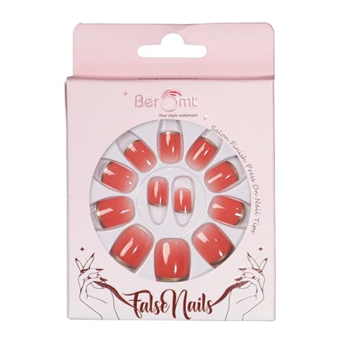 Beromt False Nails Set - 24PCS Full Cover Fake Nails with Matte Finish, Salon Ready Press On Nails for Women, Small Square Shape Artificial Nails in Beautiful Solid Colors (Style BFN145FN) - Perfect for Parties, Weddings, Daily Wear & Professional Occasions
