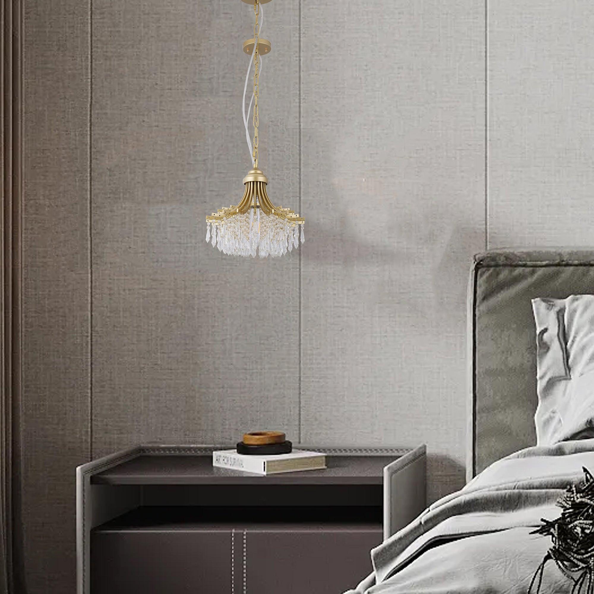 11.75 Inch Diameter x 10 Inch Height Matte Gold Glass Fan-Shaped Pendant Light - Single Bulb Chandelier for Dining Room, Kitchen Island or Bedroom Lighting
