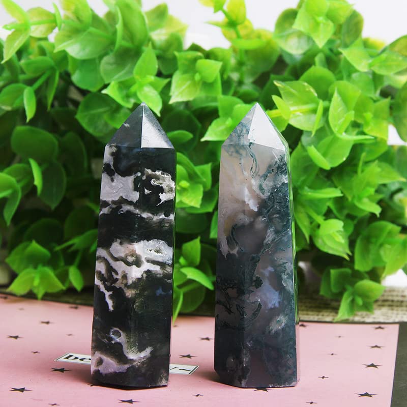 1Pcs Natural Moss Agate Geode Obelisk - Polished Crystal Point Tower for Home Decor, Meditation & Healing Stone | Spiritual Gift, Feng Shui, Reiki Energy, Yoga Space, Office Desk Decor