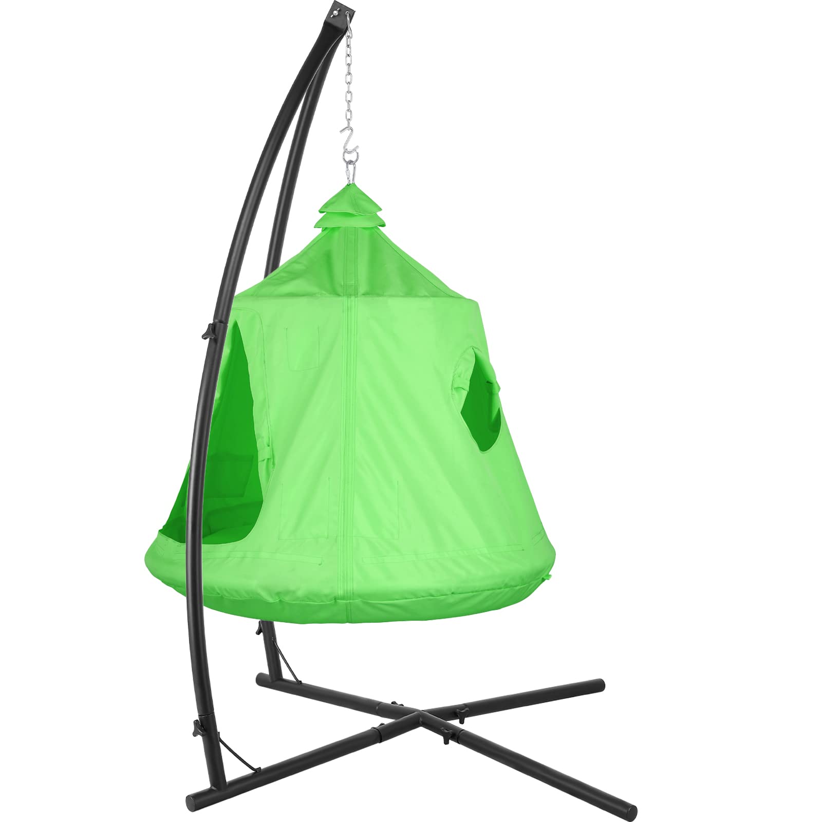 X-Shaped Hanging Tree Tent with Swing Chair - Heavy Duty 330lb Capacity Steel Frame Hammock Stand for Indoor & Outdoor Use - Perfect for Bedroom, Porch, Balcony, Garden, and Patio Relaxation (Green)