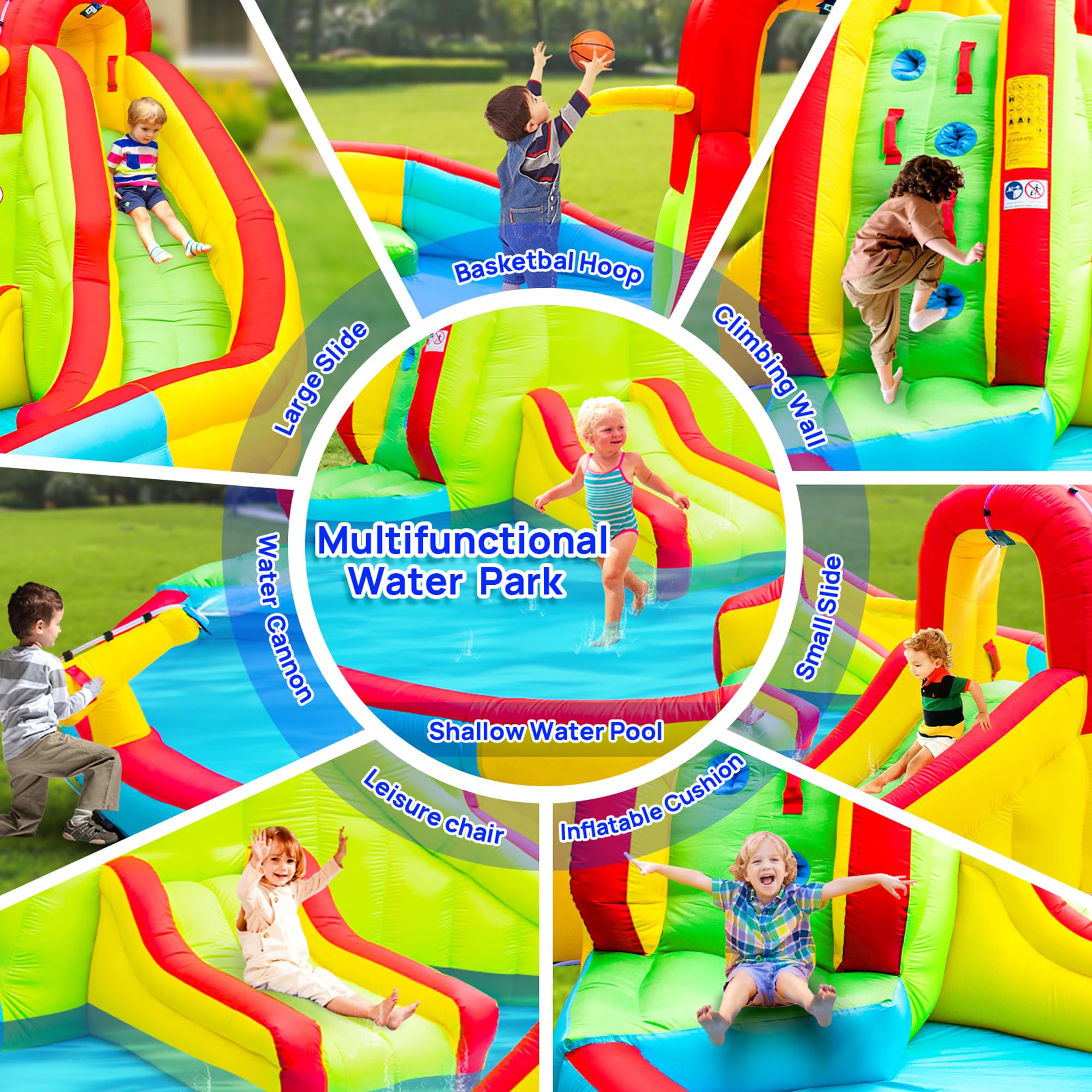 Best Heavy Duty Inflatable Water Slide Park with Double Slides & Climbing Wall | Outdoor Bounce House with Fountain & Air Blower Included | Perfect for Backyard Parties, Summer Fun & Kids Birthday Celebrations