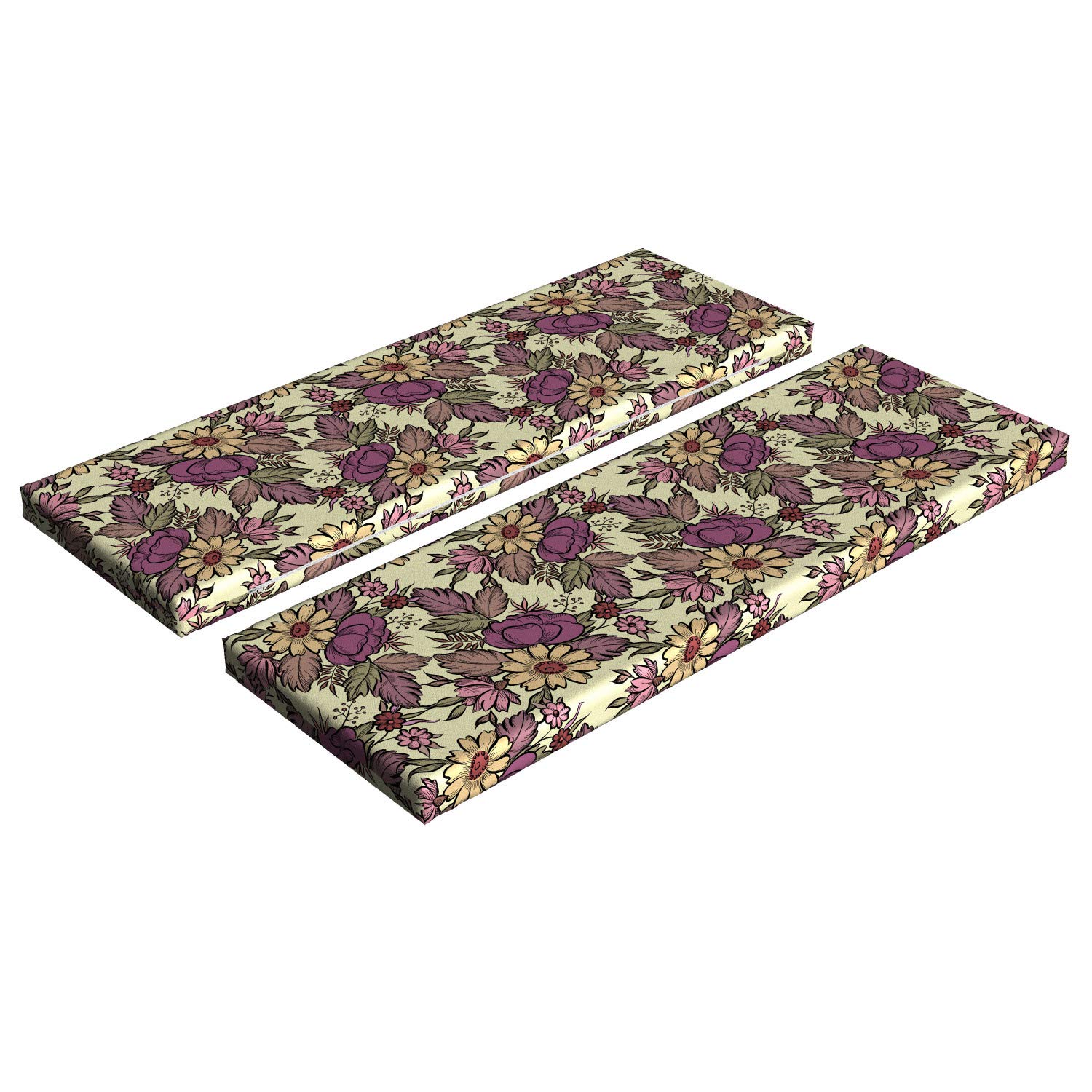 Lunarable 2-Piece Gardening Bench Cushion Set - Ornamental Flower & Bud Sketch Pastel Design, 45