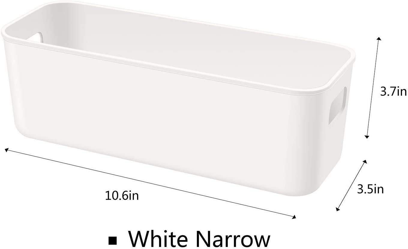 Plastic Storage Bins - 2 Pack Narrow White Storage Containers for Kitchen Pantry, Under Bed & Bathroom Organization | Space-Saving Home Storage Solution for Closet, Office & Laundry Room