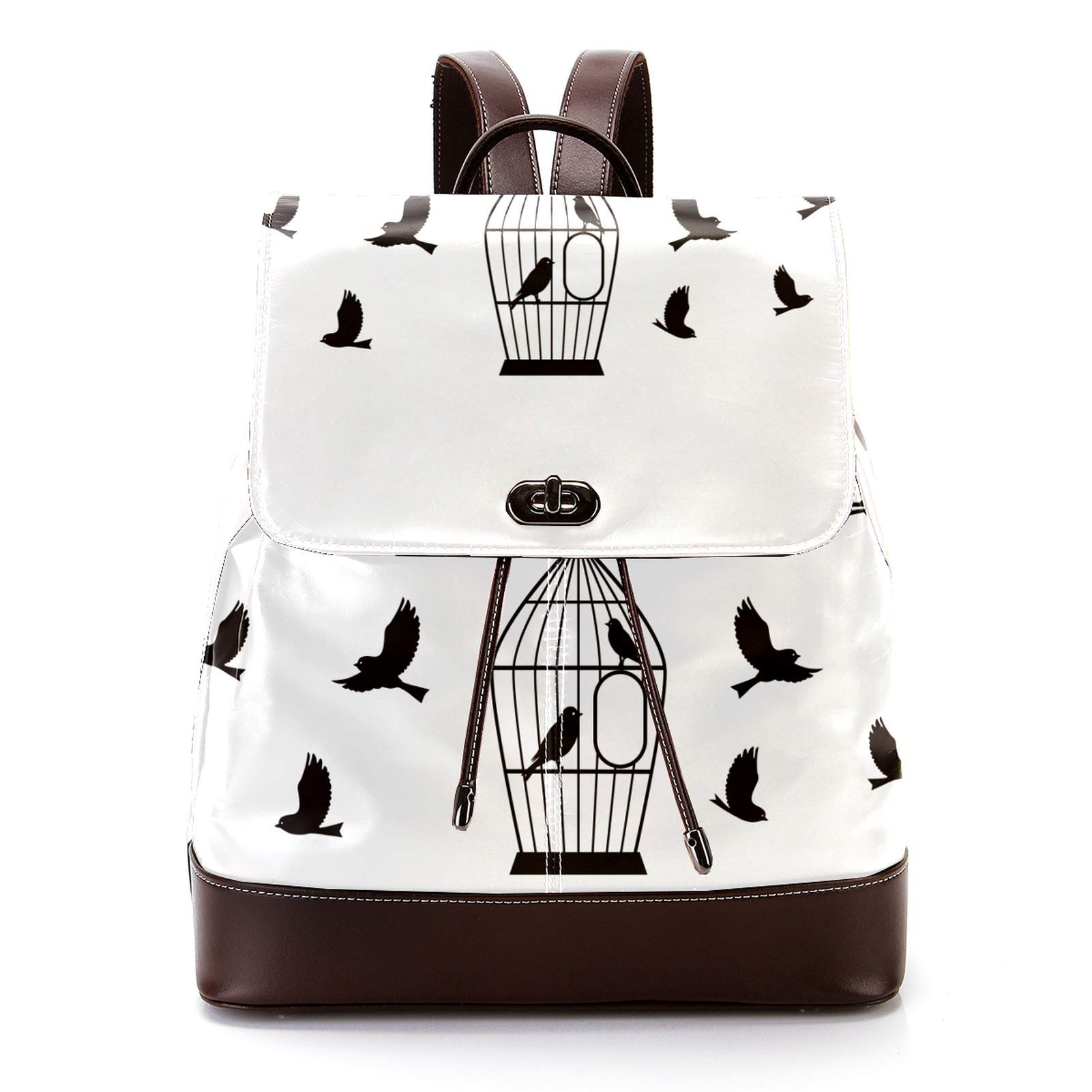 Stylish PU Leather Backpack for Men & Women - Lightweight Travel Backpack, College School Bag with Elegant Bird Cage Design - Perfect for Work, Commuting & Outdoor Adventures