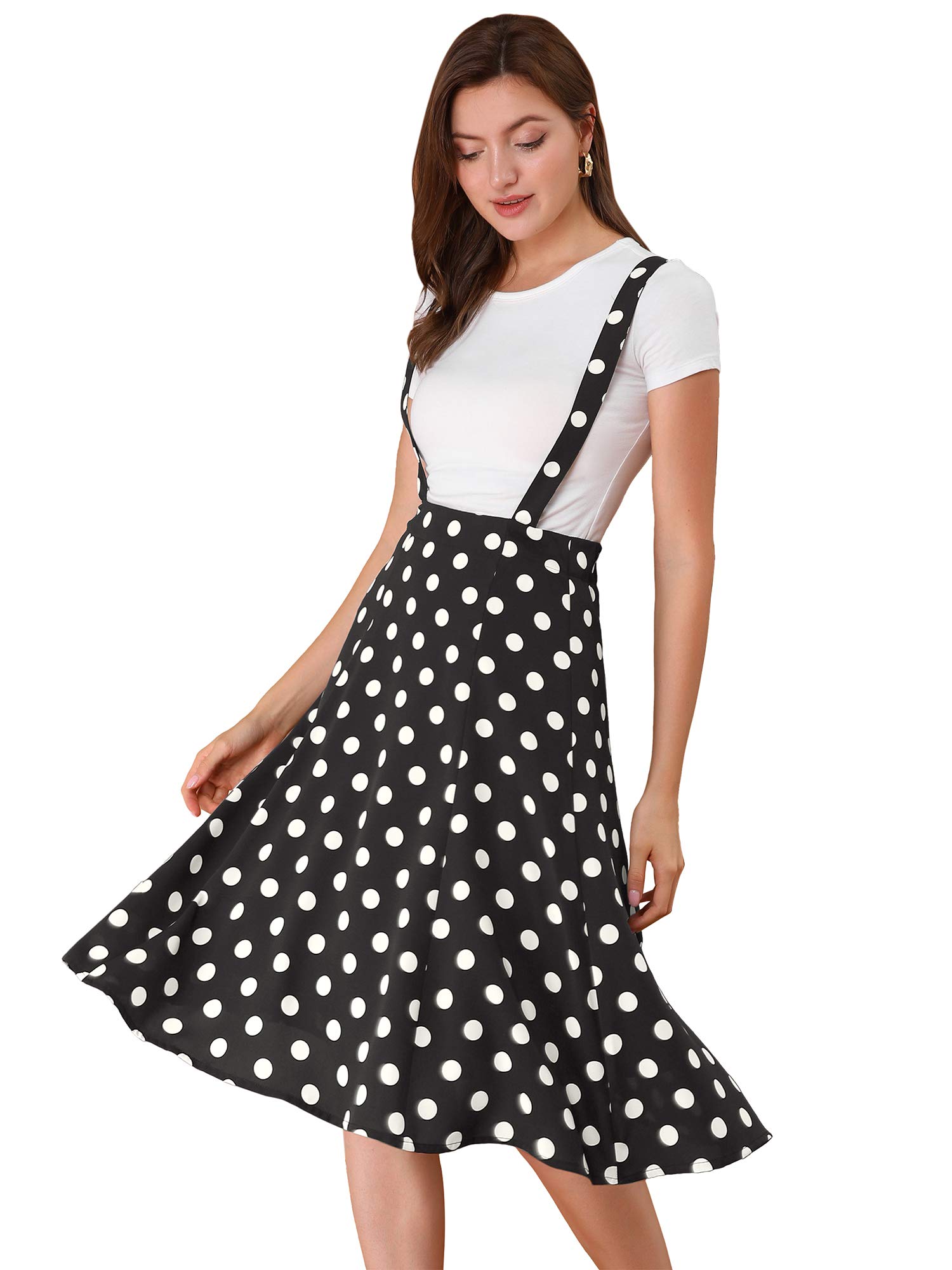 Allegra K Women's Vintage High Waist Suspender Skirt - Polka Dot Flowy Jumpsuit Dress for Casual Outings, Retro Parties & Photoshoots