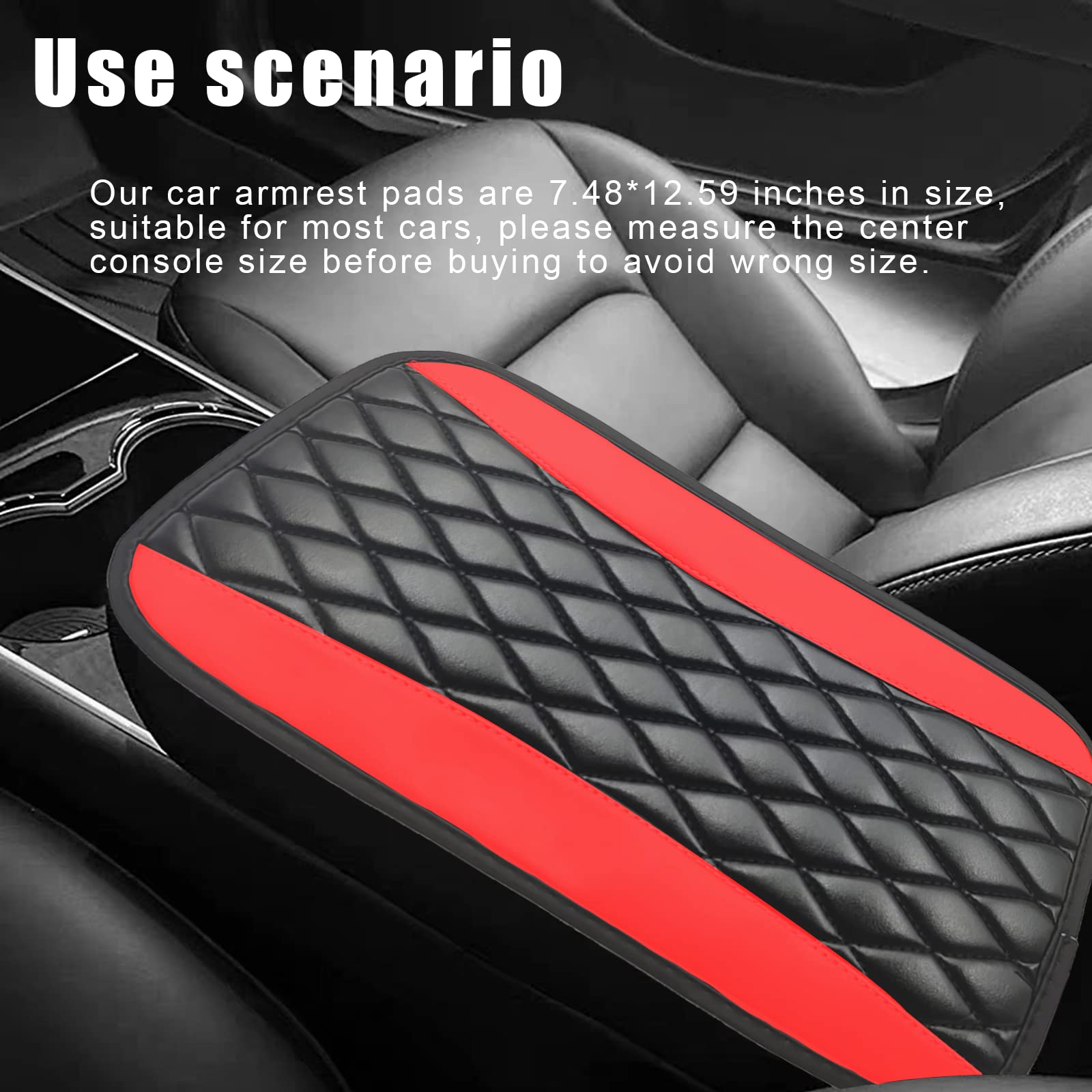 Universal Car Center Console Cushion Pad - Waterproof Leather Armrest Cover with Anti-Scratch Protection for Most Cars & SUVs (Red) - Perfect for Road Trips, Commuting & Interior Protection