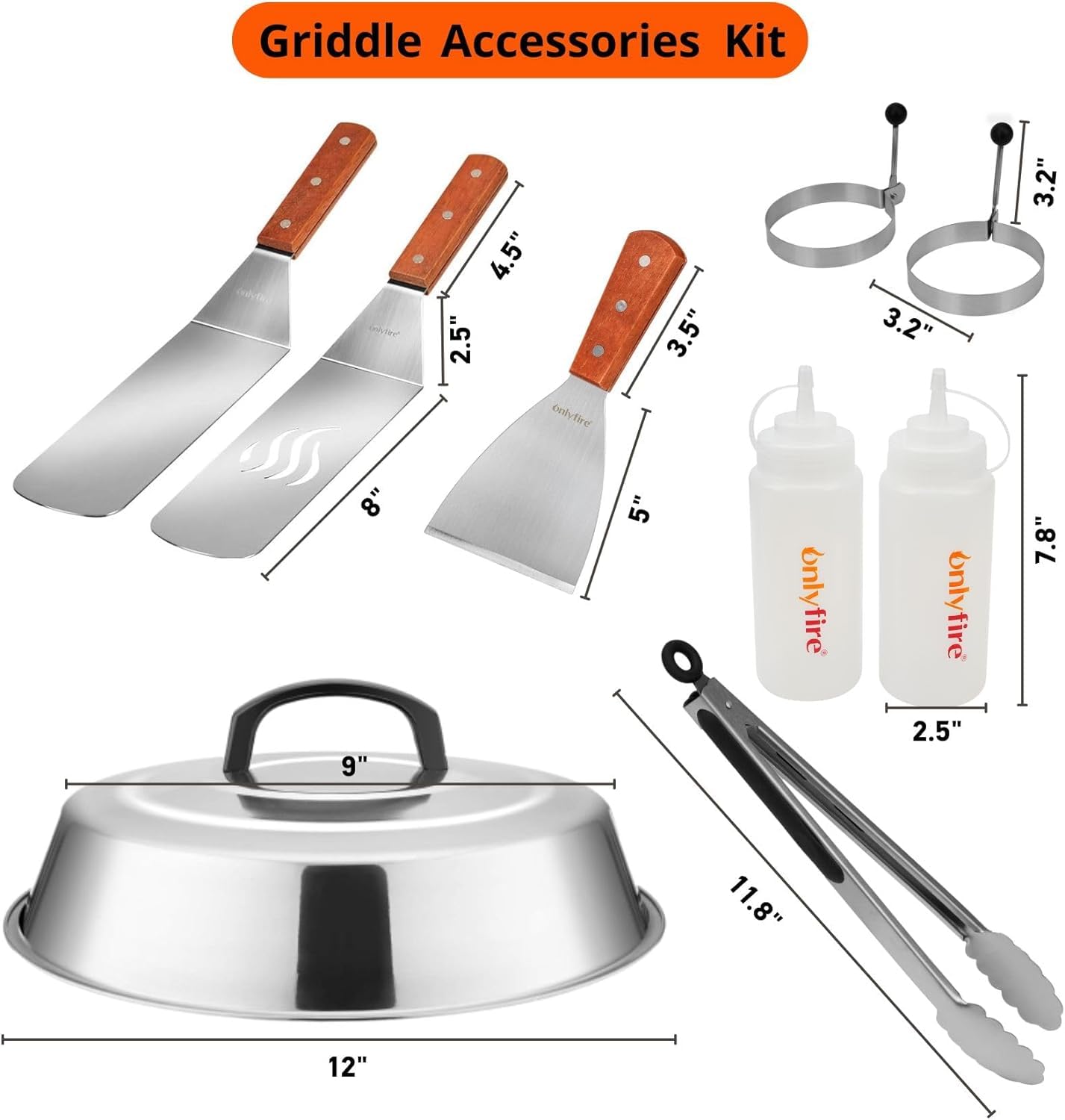 OnlyFire 9-Piece Griddle Accessories Kit for Blackstone & Camp Chef - Includes 12