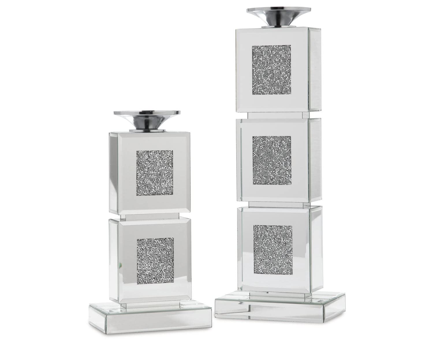 Signature Design by Ashley Charline 2-Piece Silver Candle Holder Set - Elegant Home Decor for Dining Table, Wedding Centerpiece & Holiday Decorations