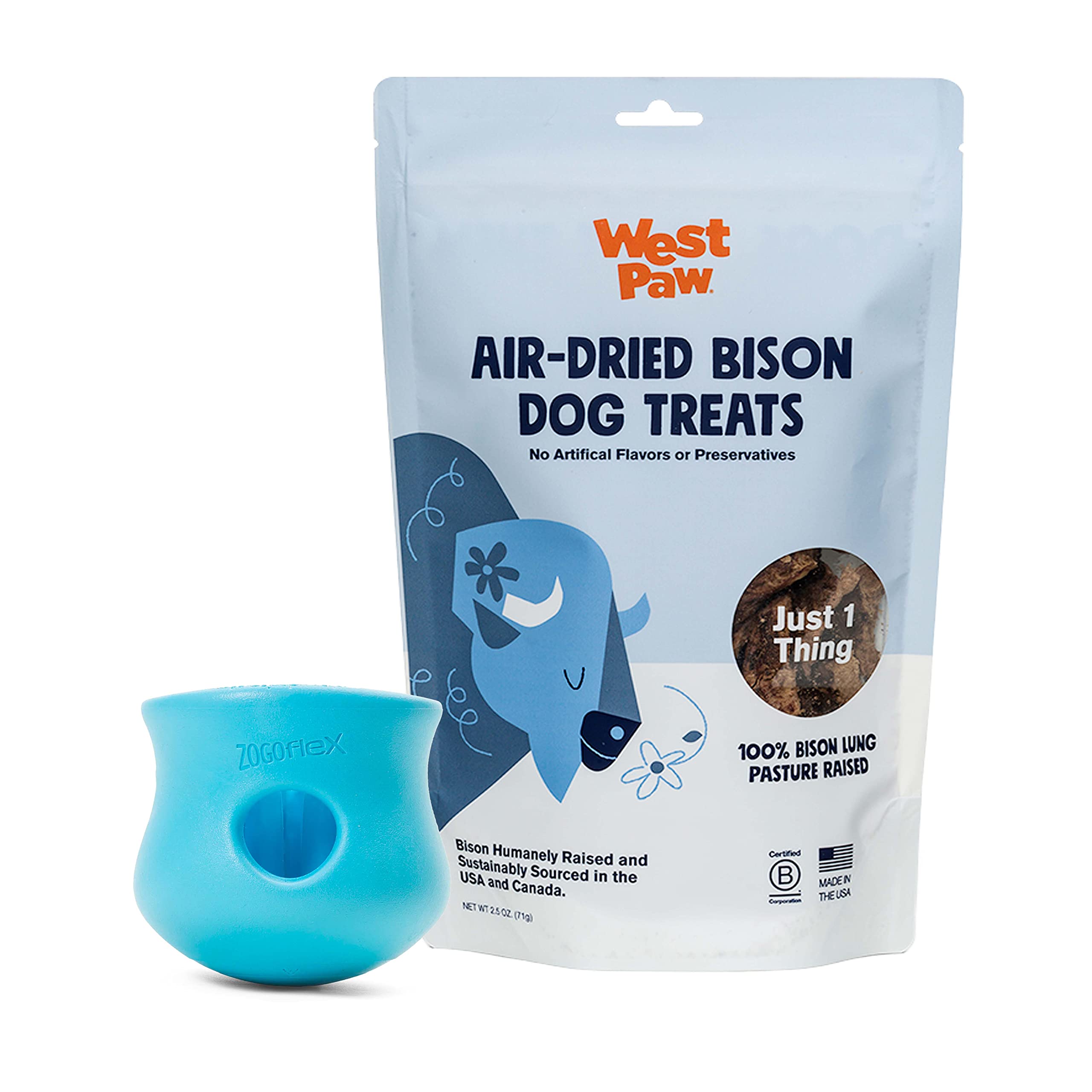 Premium Air-Dried Bison Lung Dog Treats with Zogoflex Toppl Interactive Treat Dispenser Toy Bundle – All-Natural Farm Fresh Chews for Dogs – Perfect for Training, Enrichment & Mealtime Fun – Holds Kibble & Treats for Mental Stimulation