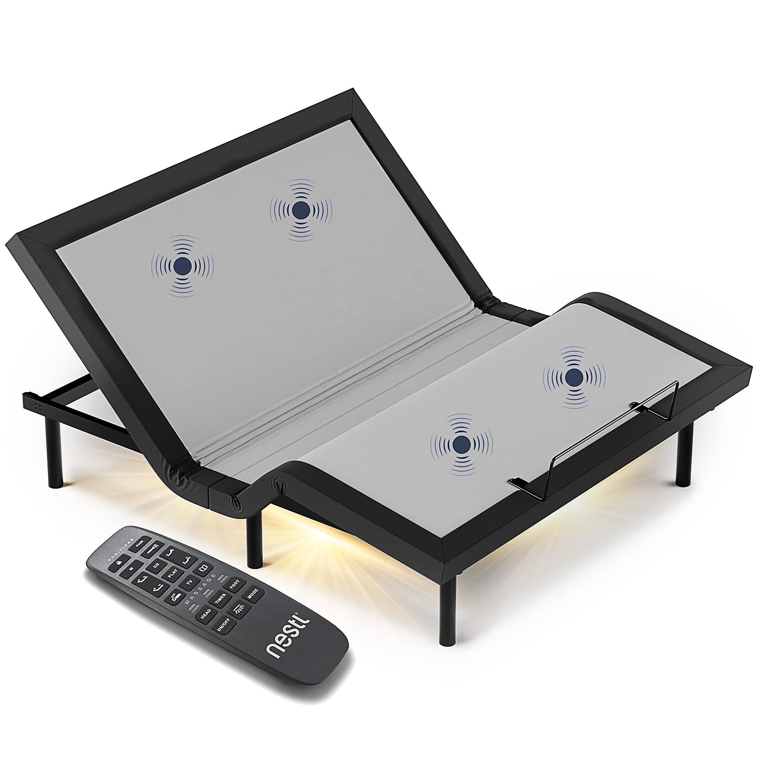 Nestl Adjustable Bed Frame with Massage - Zero Clearance, Wireless Remote, USB Ports & LED Light - Fast Assembly - Cal King Size for Ultimate Comfort & Relaxation at Home or Office