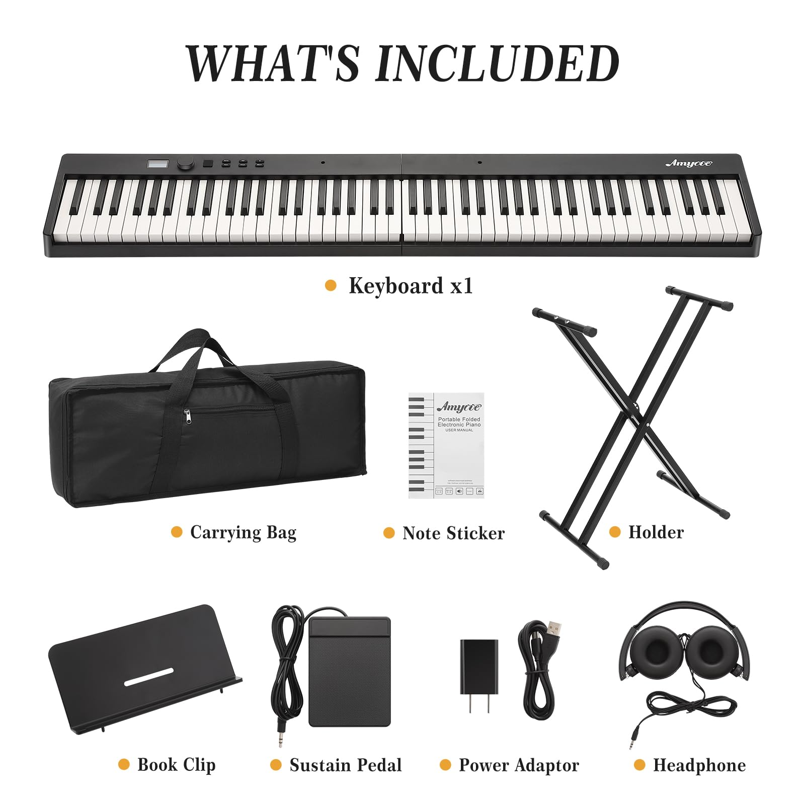 88-Key Folding Piano Keyboard - Full Size Semi Weighted Portable Digital Piano with Stand, Sustain Pedal, Headphones & Carrying Bag | Bluetooth MIDI USB Connectivity | Perfect for Beginners, Home Practice & Travel Use