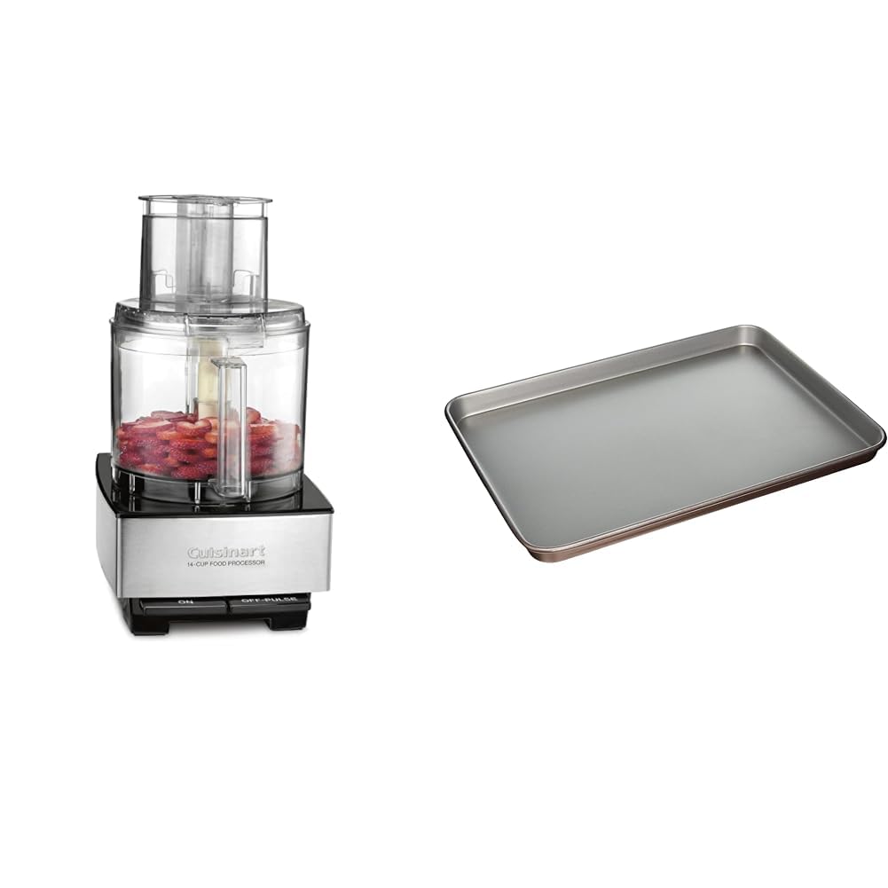 **Cuisinart 14-Cup Food Processor with Stainless Steel Blade – Perfect for Mincing, Dicing, Shredding, Pureeing & Kneading Dough | Includes 17-Inch Non-Stick Baking Sheet Pan in Bronze – Ideal for Home Cooking, Meal Prep & Baking**