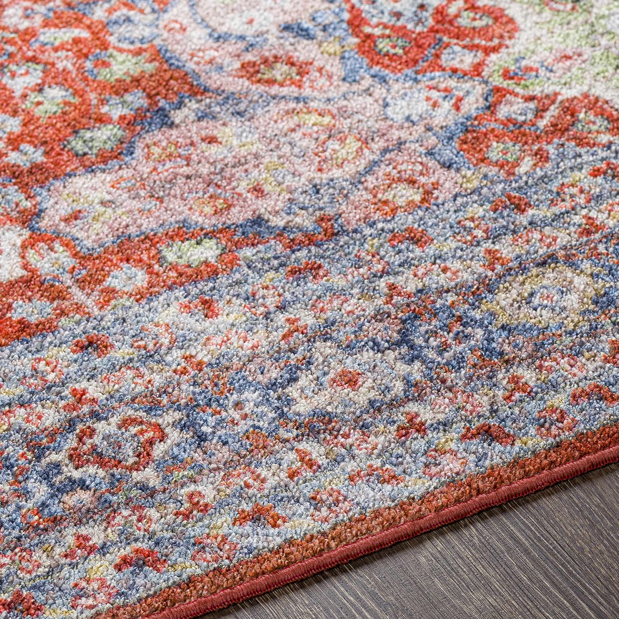 Machine Washable Hauteloom Kangundo Traditional Area Rug - Red, Navy, Denim - 6'7