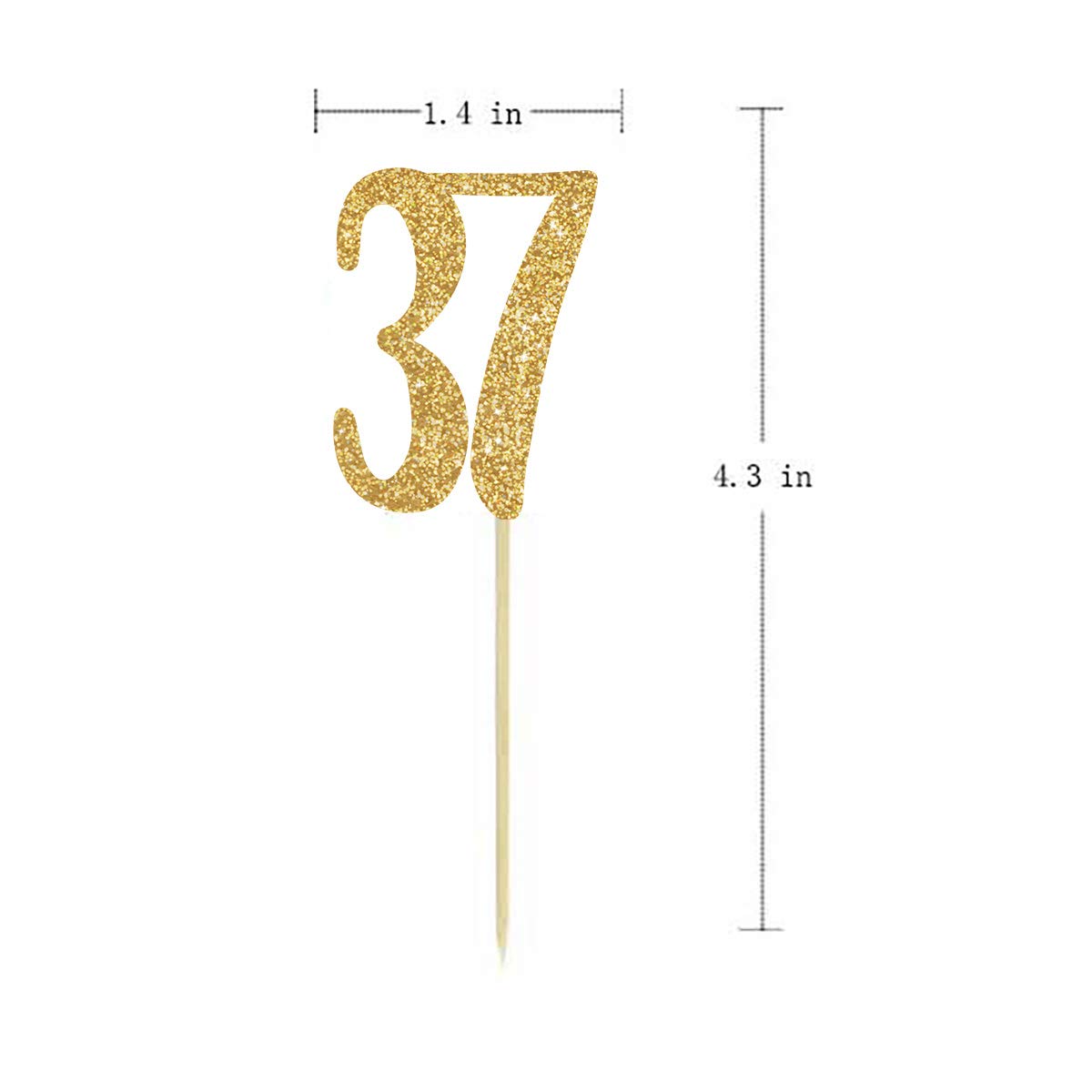 Gold Happy 37th Birthday Cupcake Toppers - 24-Pack Glitter Number 37 Cake Decorations for Anniversary Parties, Milestone Celebrations & Special Occasions